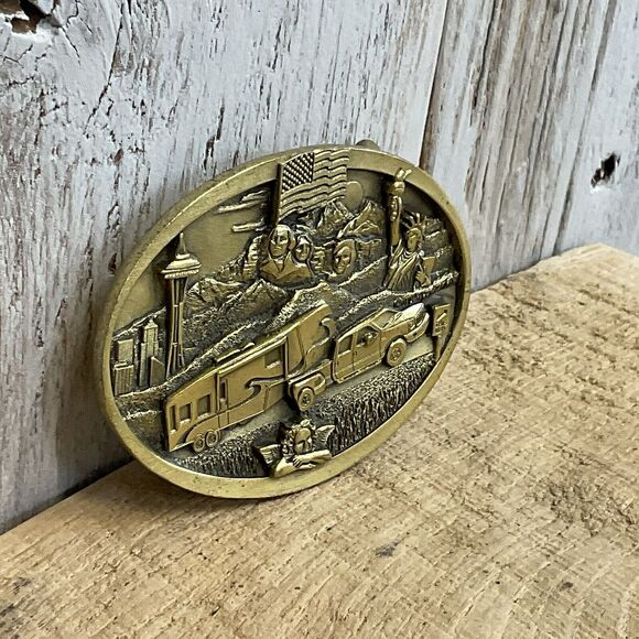 Bergamot Camper Belt Buckle Mens Mt Rushmore Space Needle Statue of Liberty - Picture 3 of 6